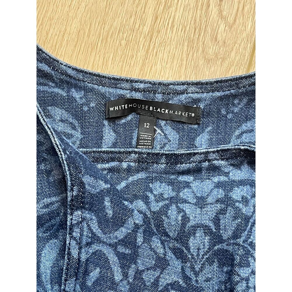White House Black Market Blue Jacquard Denim Moto Jacket – Size 12 - Picture 3 of 4